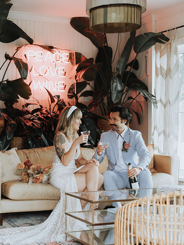 Revelle Bridal Styled Shoot at Revelle Bridal neon couch