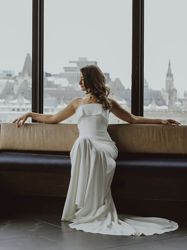 Styled Shoot - Andaz Hotel - Revelle Bridal - Bride Sitting on bench