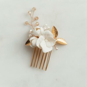 Davie and Chiyo Fiana Comb Gold Flower Porcelain Bridal Accessories hairpiece modern romantic bridal hair accessory