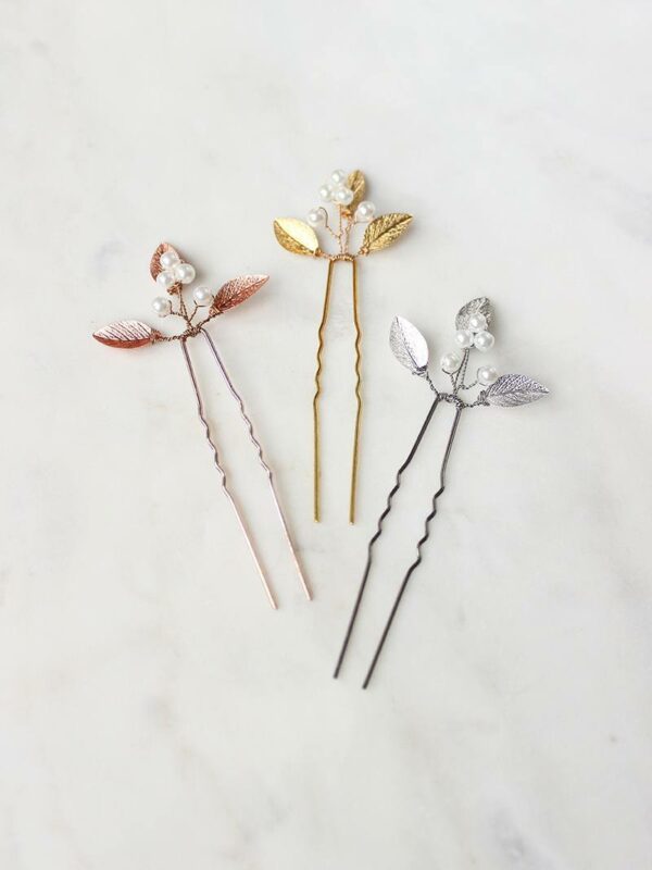 Davie and Chiyo Adele Hair Pin Revelle Bridal Accessories gold leaf vine bridal bridesmaid hairpin Floral rose gold and gold