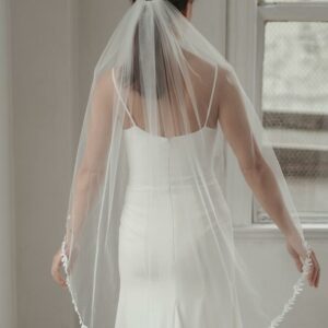 Davie and Chiyo Adyn Veil Revelle Bridal accessories thin leaf vine lace trim bridal veil for the minimal boho bride
