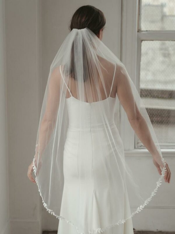 Davie and Chiyo Adyn Veil Revelle Bridal accessories thin leaf vine lace trim bridal veil for the minimal boho bride