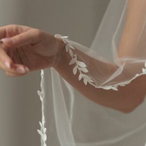 Davie and Chiyo Adyn Veil Revelle Bridal accessories thin leaf vine lace trim bridal veil for the minimal boho bride