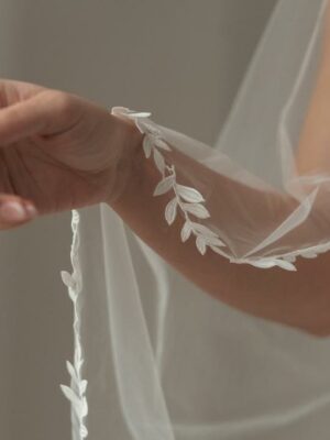 Davie and Chiyo Adyn Veil Revelle Bridal accessories thin leaf vine lace trim bridal veil for the minimal boho bride