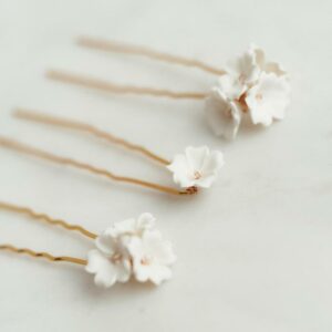 Davie and Chiyo Fae Hairpins set of three gold porcelain bridal hair accessories