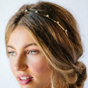 Skylar Headpiece Revelle Bridal Accessories modern gold pearl single head band back piece gold