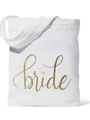 white bride tote bag canvas revelle bridal accessories bridal gifts gold calligraphy