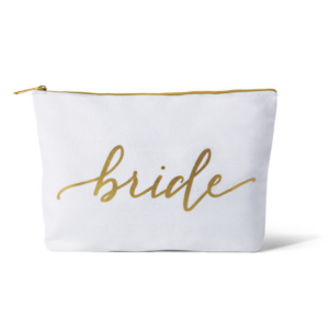 BLVD by Revelle bridal white and gold bridal makeup bag canvas calligraphy