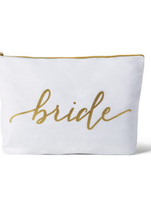 BLVD by Revelle bridal white and gold bridal makeup bag canvas calligraphy