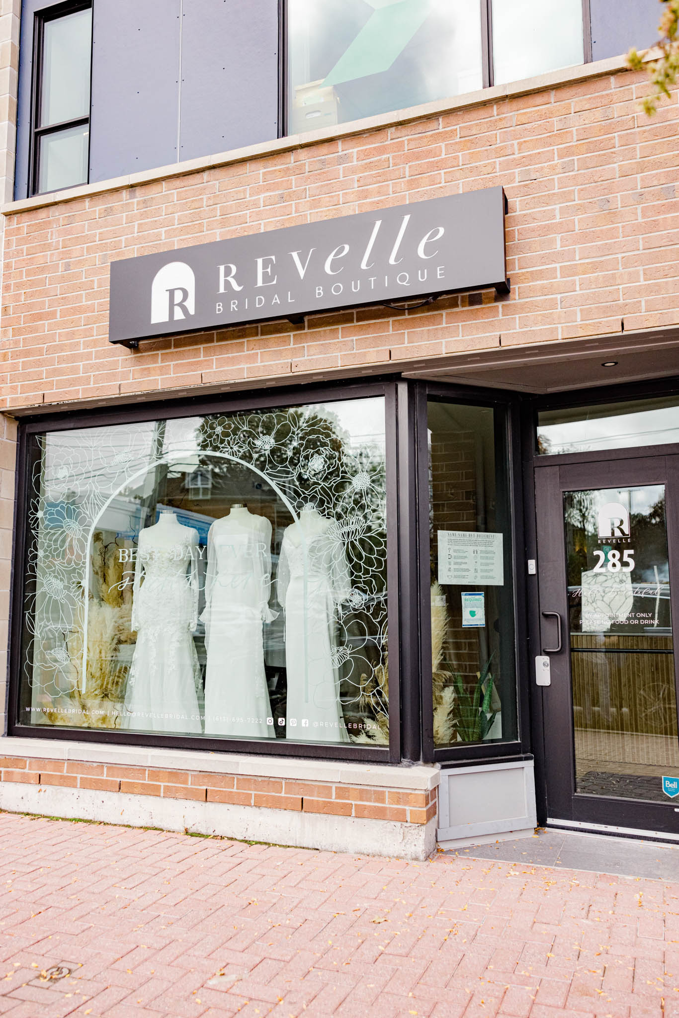 Revelle Bridal Boutique Street View Facade Window Entrance by Grey Loft Studio
