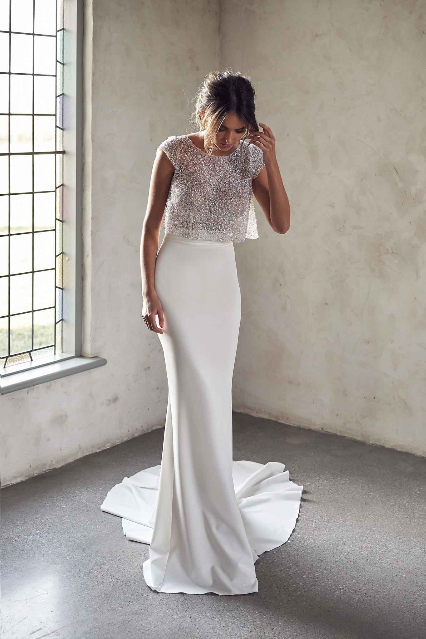 Anna Campbell Revelle Bridal Collection Ottawa Separates Skirt and Topper Wedding Dress Modern Wedding Gown