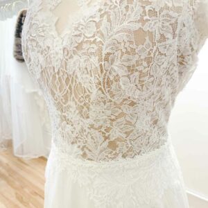 Gemma by Anna Kara wedding gown sample available for purchase at Revelle Bridal on mannequin bodice