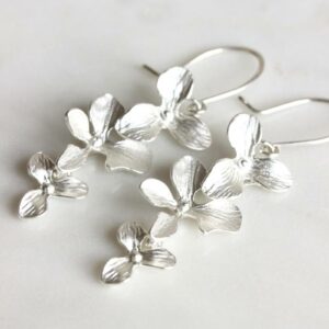 Orchid Earrings Silver Davie and Chiyo Revelle Bridal Accessories and Wedding Jewellry