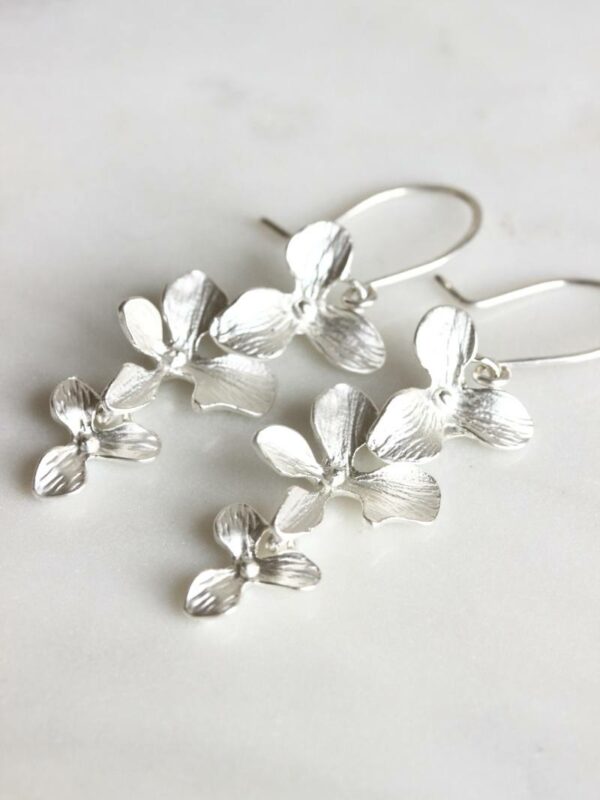 Orchid Earrings Silver Davie and Chiyo Revelle Bridal Accessories and Wedding Jewellry