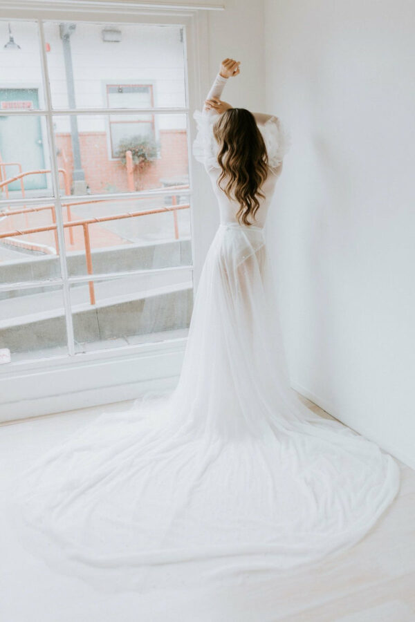 Ali Overskirt by untamed Petals available for purchase at Revelle Bridal Ottawa
