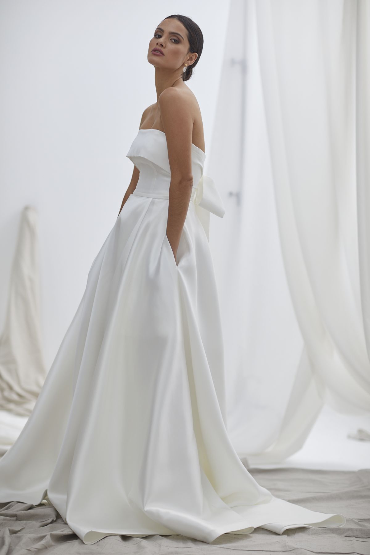 Vivienne by Hera Couture Designer wedding gown Mikado satin wedding dress strapless ball gown