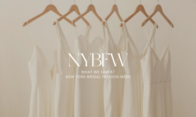 dresses on rack and text that reads NYBFW What we saw at New York Bridal Fashion week