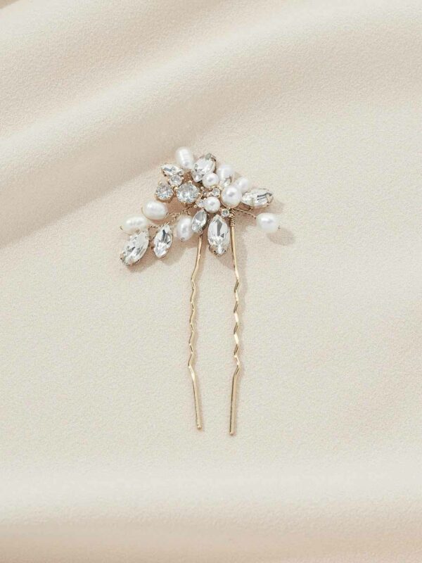 Zoe Hair Pin olive and Piper Bridal Hair Accessories Pearl and Crystal