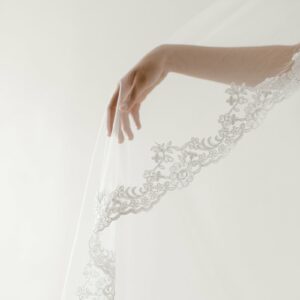 Davie & Chiyo Rosa Veil Bridal Accessories lace trim close-up