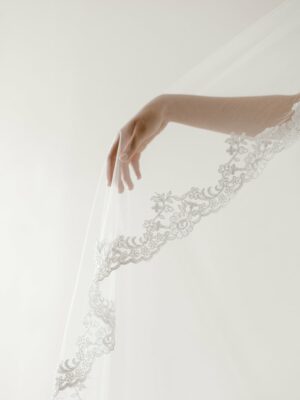 Davie & Chiyo Rosa Veil Bridal Accessories lace trim close-up