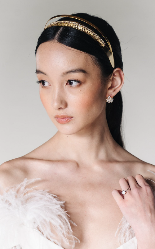 Jade Oi Studio Jewelry Gold Bridal Hair Accessories Crystal Earrings Elegant Whimsical Art Deco Nouveau