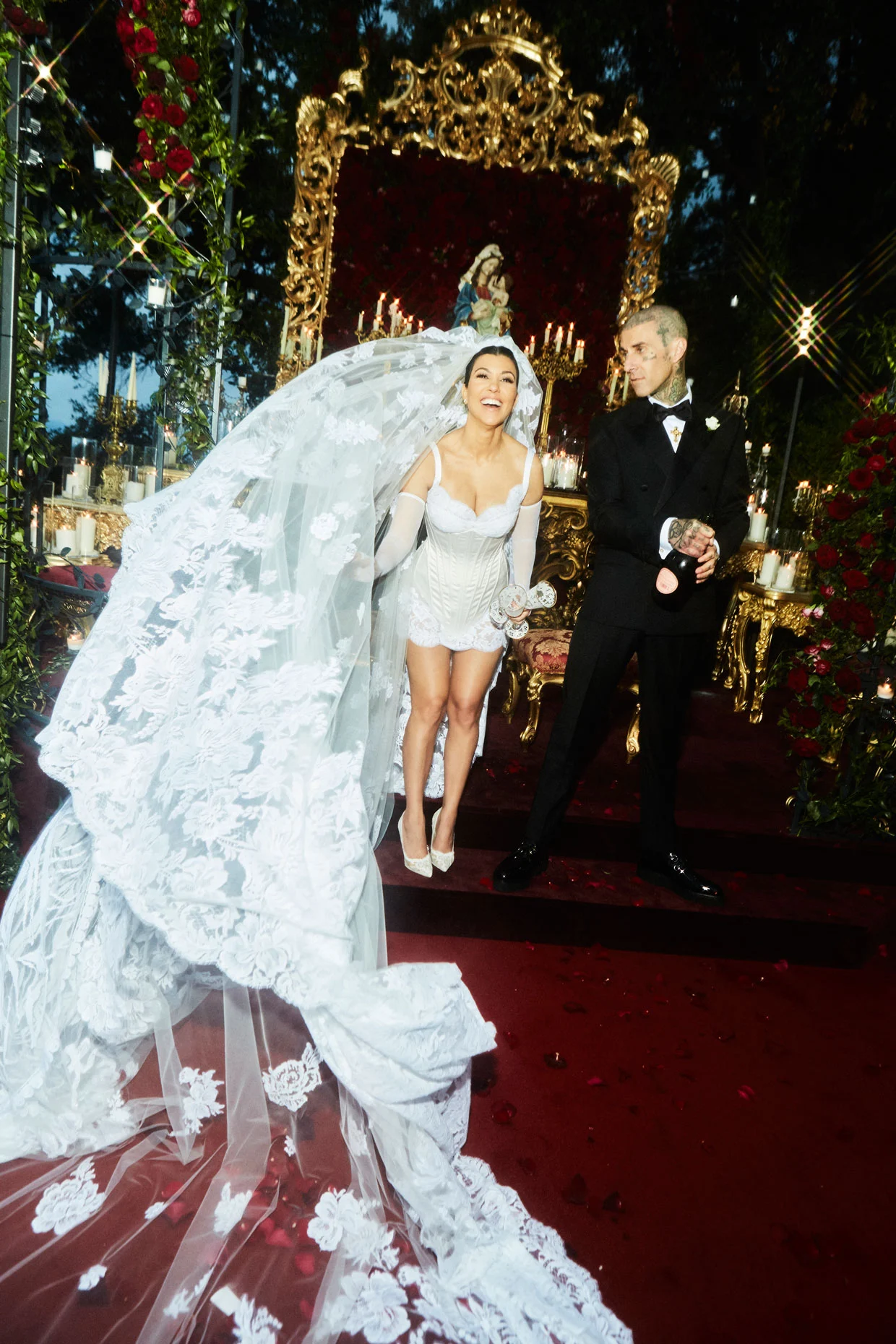 Kourtney Kardashian and Travis Baker Wedding Mini Short Wedding dress