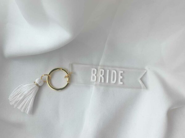 Bride Keychain gold white tassle