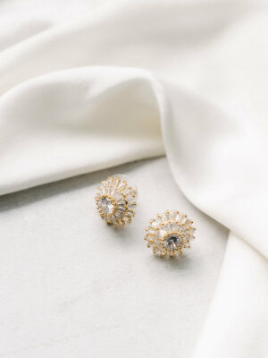 Dahlia Gold Crystal Round Studs Bridal Earrings