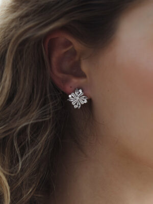 Lily white gold Rhinestone Starburst Stud Bridal Earrings Wedding Jewelry