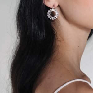 Marlowe White Gold Crystal Round Drop Bridal Earrings