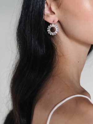 Marlowe White Gold Crystal Round Drop Bridal Earrings