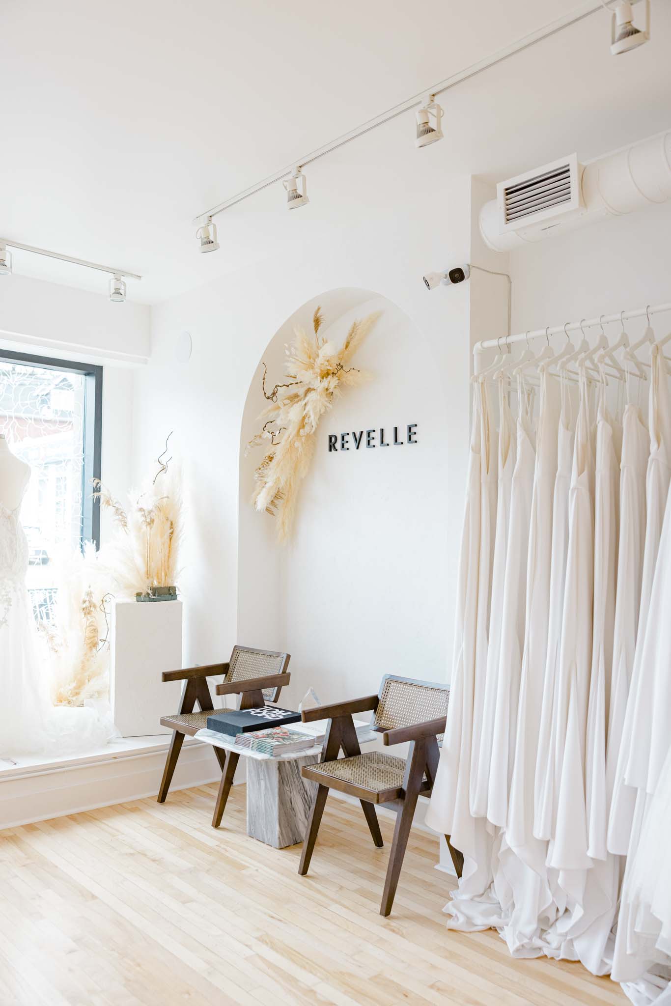 Revelle Bridal Boutique Dress Rack Window Entrance photo by Grey Loft Studio