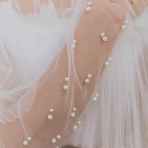 Palm Beach Gloves by Untamed Petals scattered pearls bridal gloves close up detail