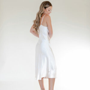 Andrea by BASH by Revelle Bridal Boutique Little White Dress Wedding Wardrobe Satin Slip Second Look Ottawa midi Dress