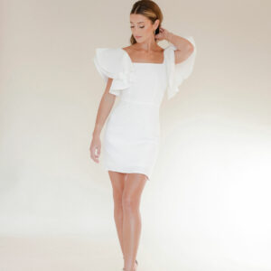 Dana - Bash by Revelle Thigh-High Length Midi Wedding Dress Square neckline Loose Ruffle Sleeves Wedding Wardrobe
