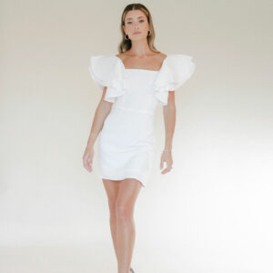 Dana - Bash by Revelle Thigh-High Length Midi Wedding Dress Square neckline Loose Ruffle Sleeves Wedding Wardrobe