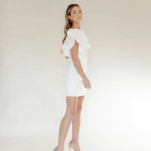Dana - Bash by Revelle Thigh-High Length Midi Wedding Dress Square neckline Loose Ruffle Sleeves Wedding Wardrobe