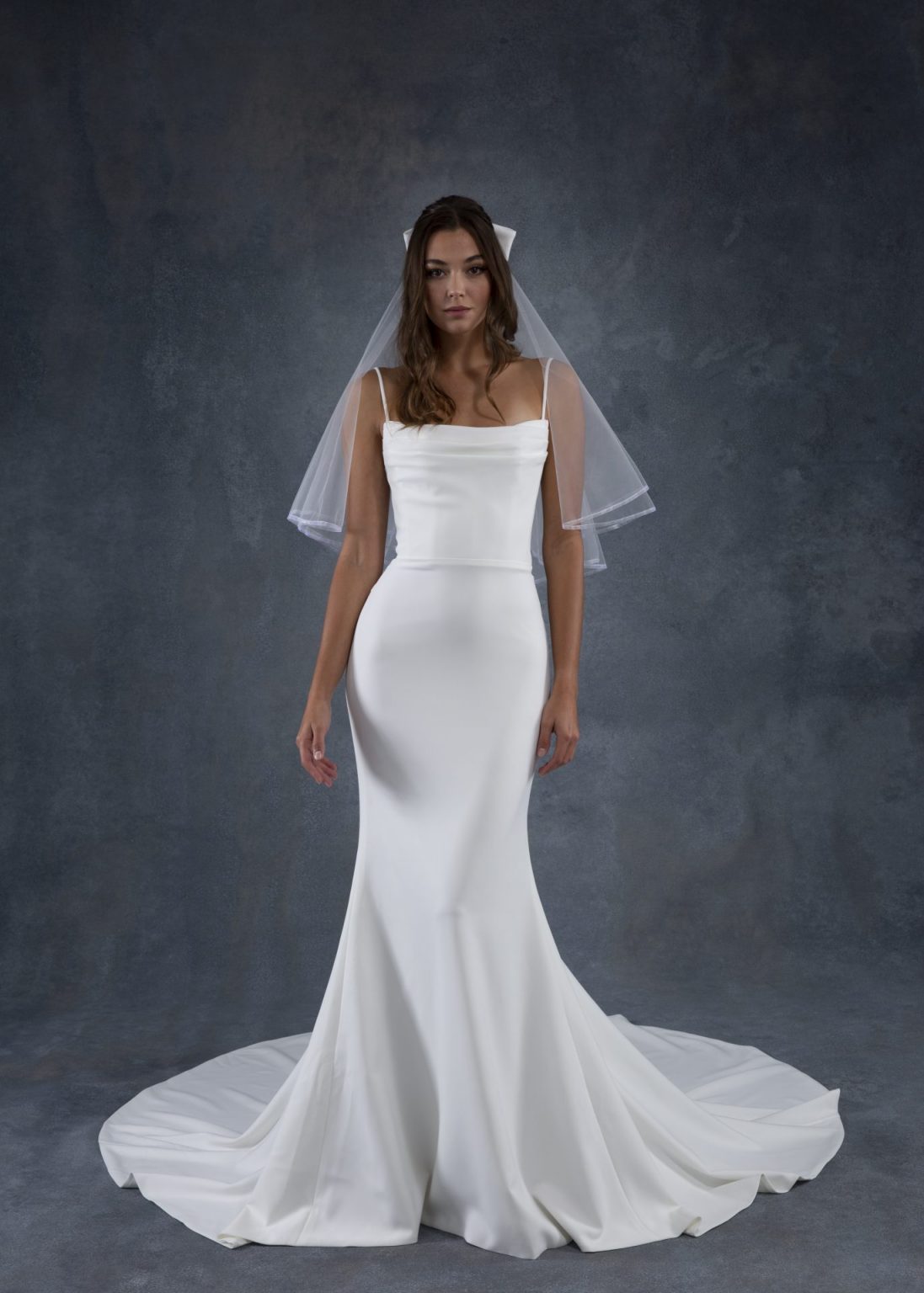 Laguna wedding dress by Tara Lauren With thin spaghettiStraps and a mermaid silhouette