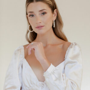 Vanessa by BASH by Revelle Wedding Wardrobe Maxi Satin Bridal Dress plunging Neckline Buttons Little white dress Ottawa
