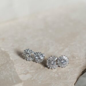 Rhodes Earrings by Jade Oi - white gold wedding jewelry silver floral stud earrings modern bride