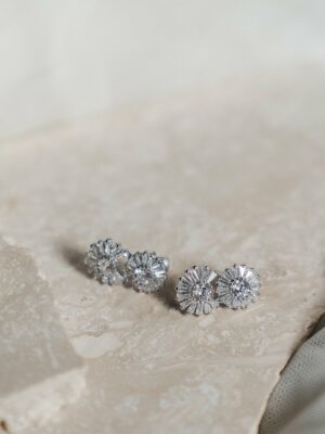 Rhodes Earrings by Jade Oi - white gold wedding jewelry silver floral stud earrings modern bride
