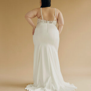 Harlow wedding gown by Laudae BACK sweep train backless thin spaghetti straps