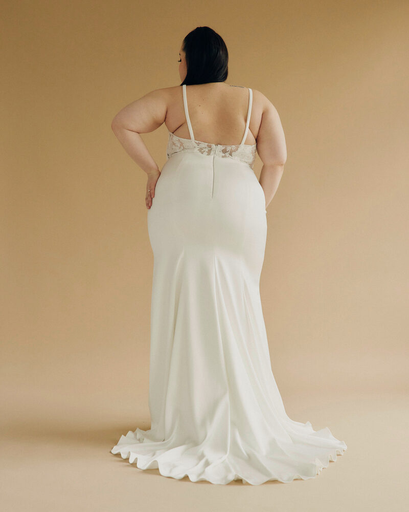 Harlow wedding gown by Laudae BACK sweep train backless thin spaghetti straps