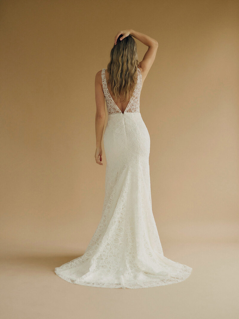 Loren by Laudae 2023 Collection Bold Lace Wedding Gown with Sexy Cut-outs BACK