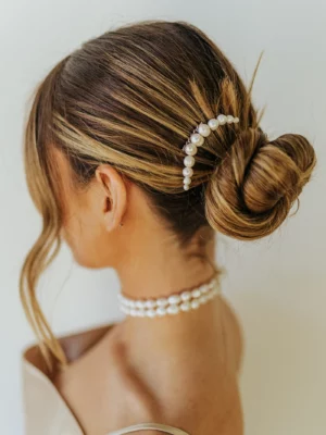 Arctic Comb by Untamed Petals - Freshwater Pearl Comb Hand Wired Crescent Shape - Bridal Hair Accessory - Ottawa