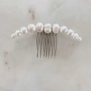 Arctic Comb by Untamed Petals - Freshwater Pearl Comb Hand Wired Crescent Shape - Bridal Hair Accessory