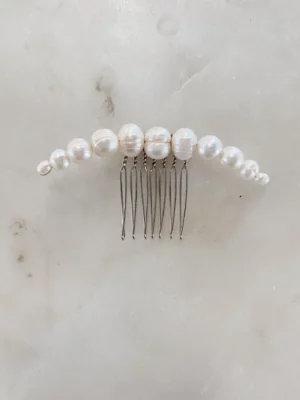 Arctic Comb by Untamed Petals - Freshwater Pearl Comb Hand Wired Crescent Shape - Bridal Hair Accessory