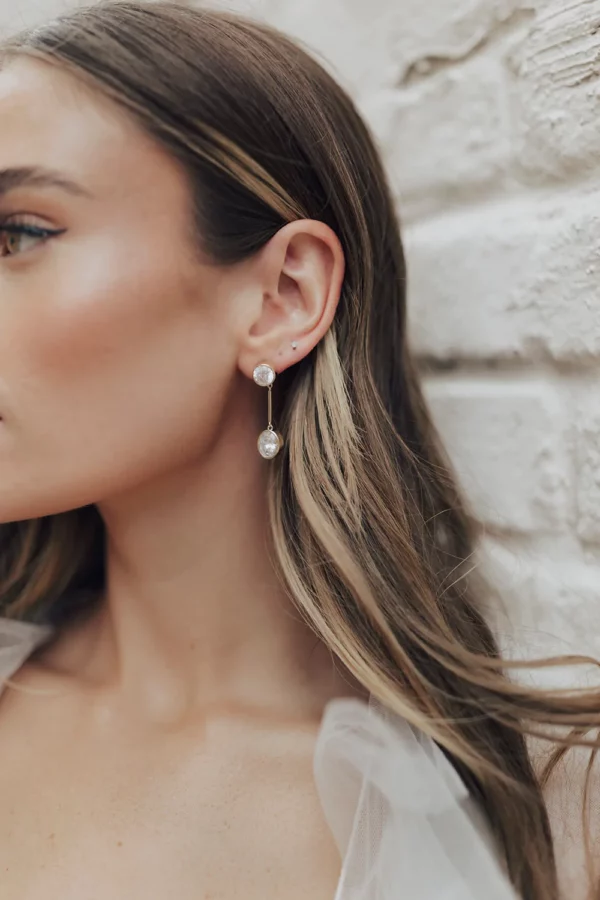 Minori Drop Earrings by Untamed Petals - Modern drop earrings 14k gold crystal wedding jewelry
