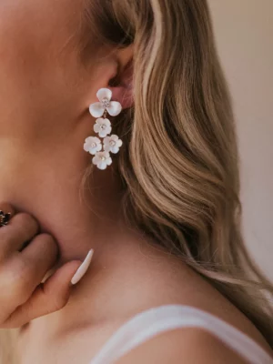 Pristine Earrings by Untamed Petals - porcelain earring flowers small crystal shimmer wedding jewelry