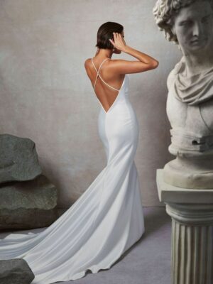 Cora Sarah Seven Satin Wedding Dress Train Criss Cross Back